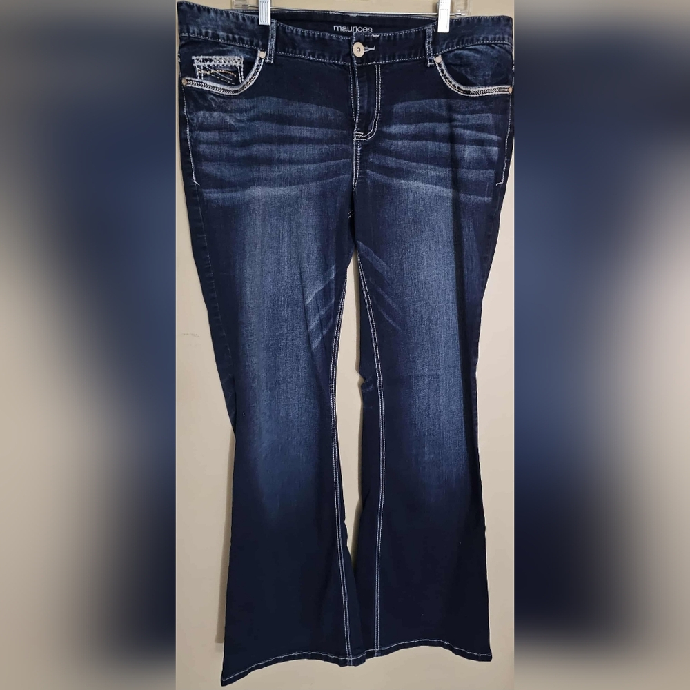 Maurices Deep Blue Embellished Pocket Boot Cut Jeans